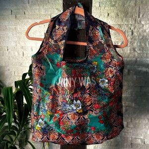 Johnny Was California Boho Multicolor Floral Paisley Re-usable Foldable Tote